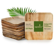 Palm Leaf Plates Square 9" Pack of 25 Biodegradable Eco-Friendly Hot Food
