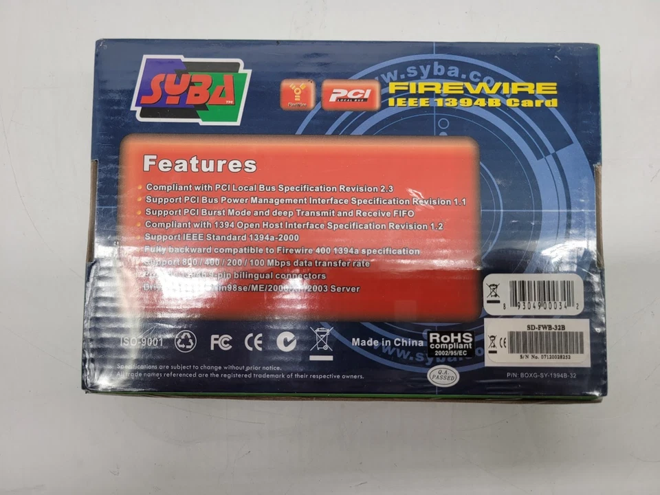 Syba PCI Firewire IEEE 1394B Card - New and Sealed - Image 2 of 2