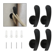 4 Pack Black Curtain Tieback Hooks, Curtain Holdback Holders for Wall Mounted...