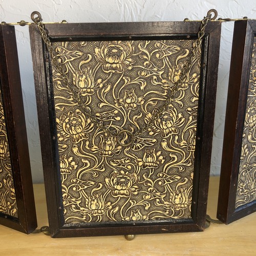 Antique VICTORIAN Style TRIFOLD Shaving/Travel Mirror WOOD & FLOWER Engravings - Picture 16 of 22