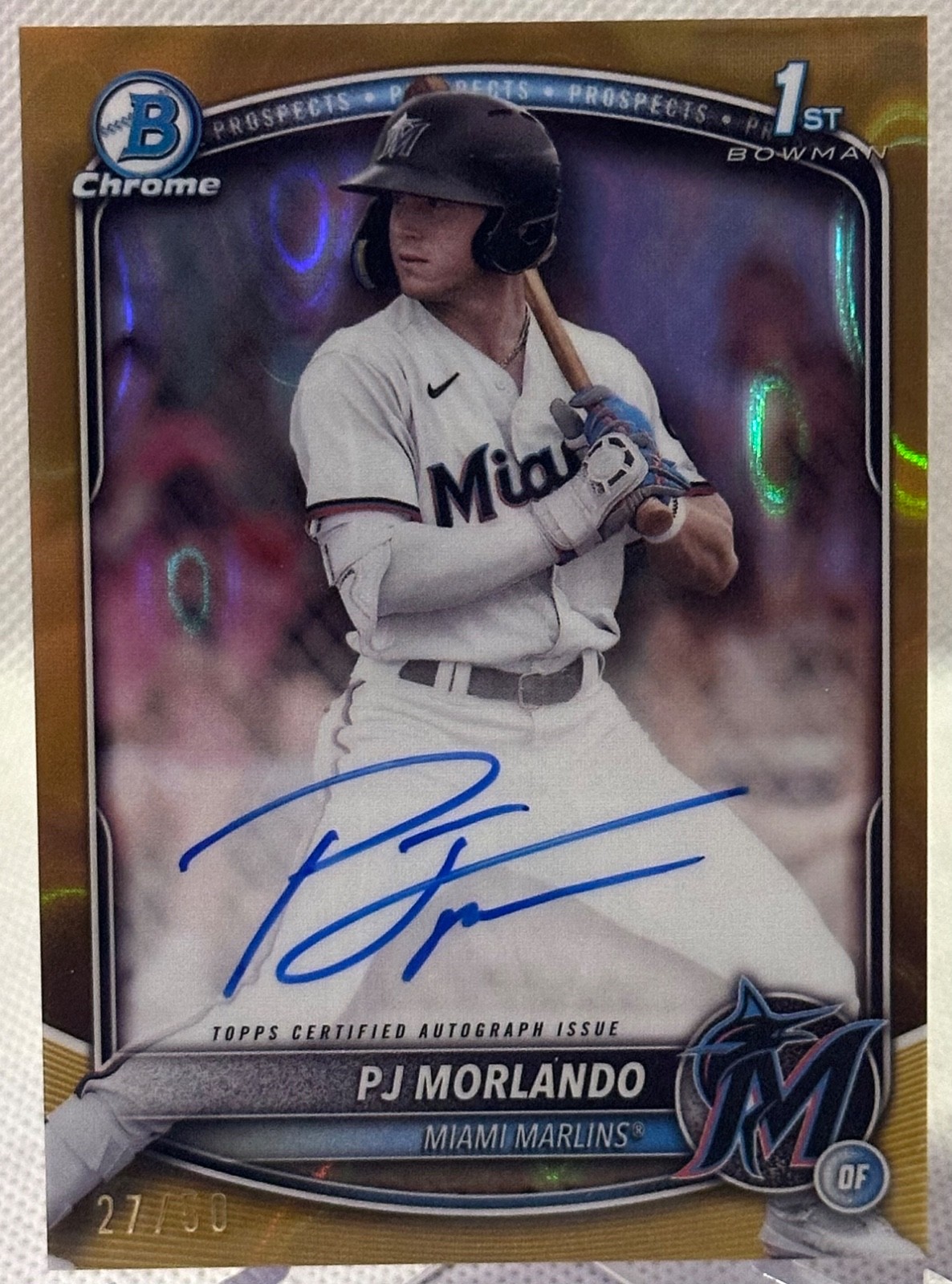 2025 1st Bowman Chrome PJ Morlando Gold Lava Auto /50 Marlins CPA-PM