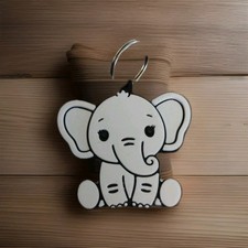 Black And White Small Elephant Keychain Cute Sitting And Facing Forward 2"