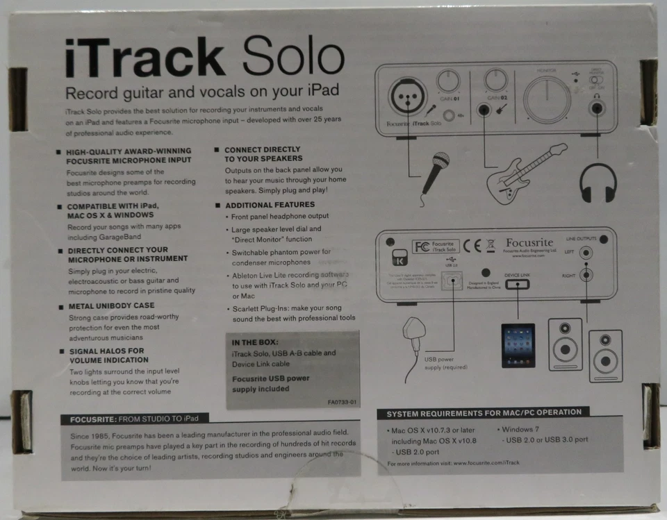 Focusrite ITRACK SOLO LIGHTNING USB Audio Recording Interface For iPad/Mac - Image 3 of 4