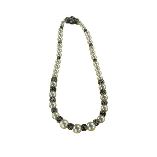 Vintage Faux Pearl Silver Bead Necklace Magnetic Clasp 16" , $18.63 - Photo 2