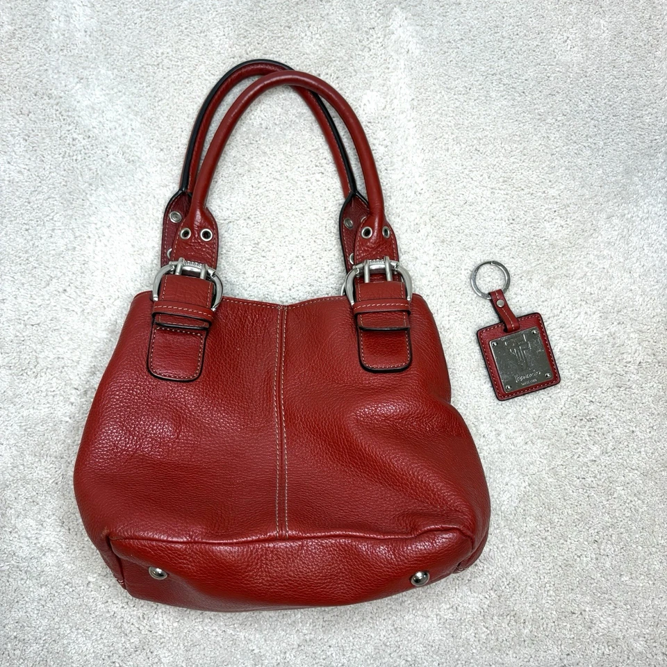 Bolso Cartera Tignanello Perfect 10 Francés Cuero Rojo Ladrillo Doble Asa Foto 2 de 4