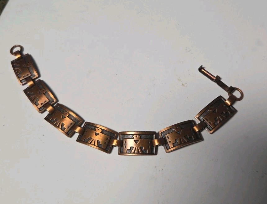 Solid Copper thunderbird link Bracelet vintage so… - image 1