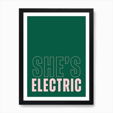 Pink & Green Typograhic She's Elect Framed Wall Art Poster Canvas Print Picture