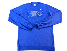 Nike Men's Crewneck Fleece Sweatshirt Medium Blue Pullover Swoosh Spellout Logo