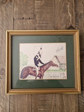 Framed Mounted Lester Piggott SIGNED Caricature "The Long Fellow" Keith Self '81