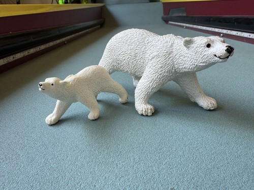 Safari Ltd 1997 Polar Bear Adult + Cub Animal Figure Toy Arctic Ocean Wildlife