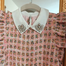 NEW FOREVER 21 pink Small dress knit embroidered  lined pit to pit 17" Long 32"