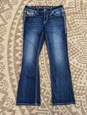 Rock Revival Jeans Jesse Mid Rise Boot Sz 30 X 31 Large Rhinestones Flap Pockets