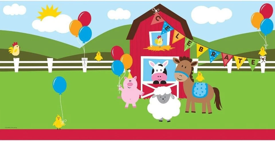 Creative Converting Farm Animals Plastic Tablecover - 1 Pc - Image 2 of 2