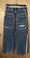 Vintage JNCO Tribal Crown Reflective Stripes Baggy Fit Black Jeans Size Boys 10