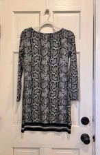 Michael Kors Shift Dress Petite Gray Black Snakeskin Stripe Pullover Stretch