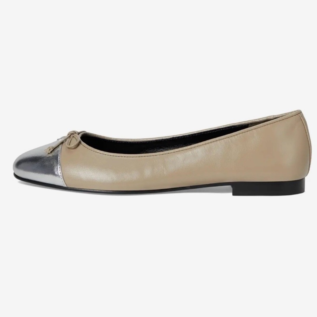 Tory Burch Cap Toe Classic Leather Ballet Flats - Size 8 - Oyster/Silver - NWOB thumbnail 12