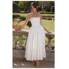 HOUSE OF CB Ysabella White Cotton Maxi Sundress Size XS
