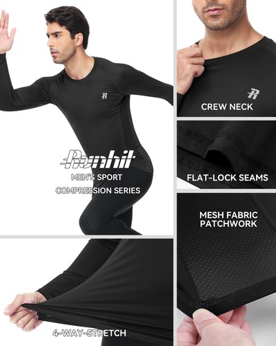 Runhit Compression Shirts for Men Long Sleeve Cool Dry Workout Undershirts At... - Picture 3 of 7