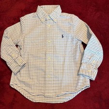 Ralph Lauren Boys 3T Blue White Grid Check Long Sleeve Button Down Shirt Cotton