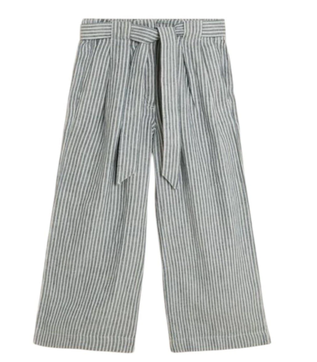 M&S LINEN WIDE TROUSER CROPPED PURE LINEN BELTED SUMMER PANT HOLIDAY LADIES