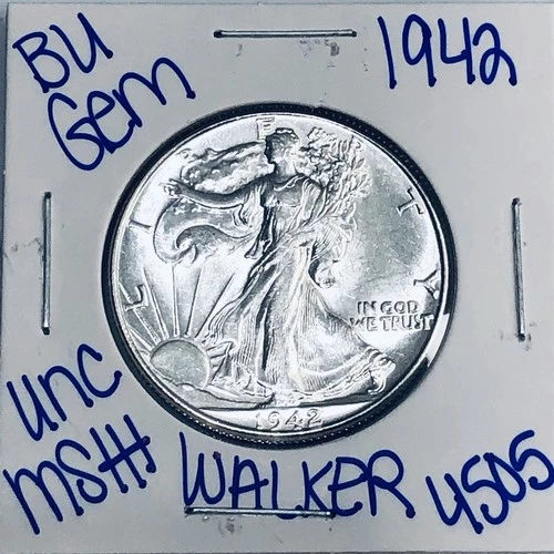 1942 BU UNCIRCULATED WALKING LIBERTY SILVER HALF DOLLAR AUTHENTIC U.S. MINT 4505