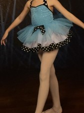 Blue Rhinestone Velvetw/Fringe Tulle Skirt XSC Weissman Dance Costume