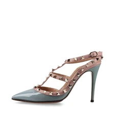 Valentino Garavani Rock Studs Leather & patent Strap Pumps 37 Ladies' Blue gray 