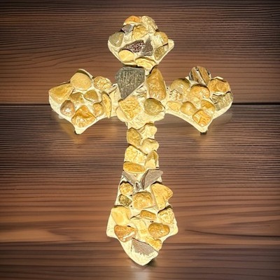 Unique Handmade Stone Art Cross 11x8  Rustic Natural Stone Religious Decor