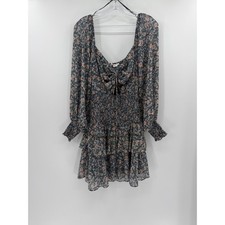 ASTR Long Sleeve Ruffled Mini Dress - Blue/Peach - Large