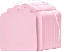 200 Pcs Price Tags with String Attached 1.8 Inch Writable Pink Hang Tag String T