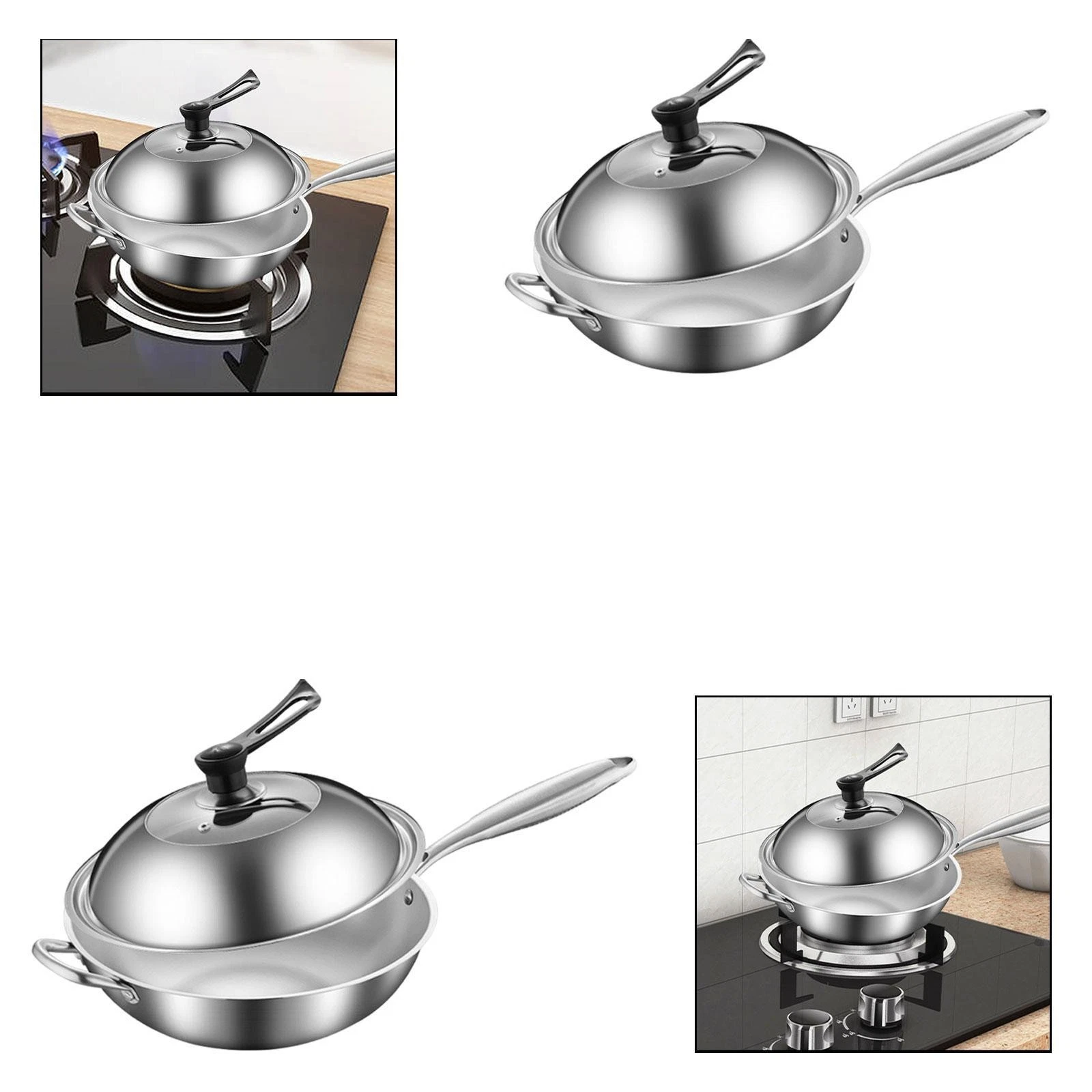 Stainless Steel Wok Pan with Helper Handle Premium Kitchen Cookware with Lid