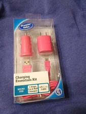 Premier Value Charging Essentials Kit. Micro USB 1 Amp Car & Wall Charger, Pink.