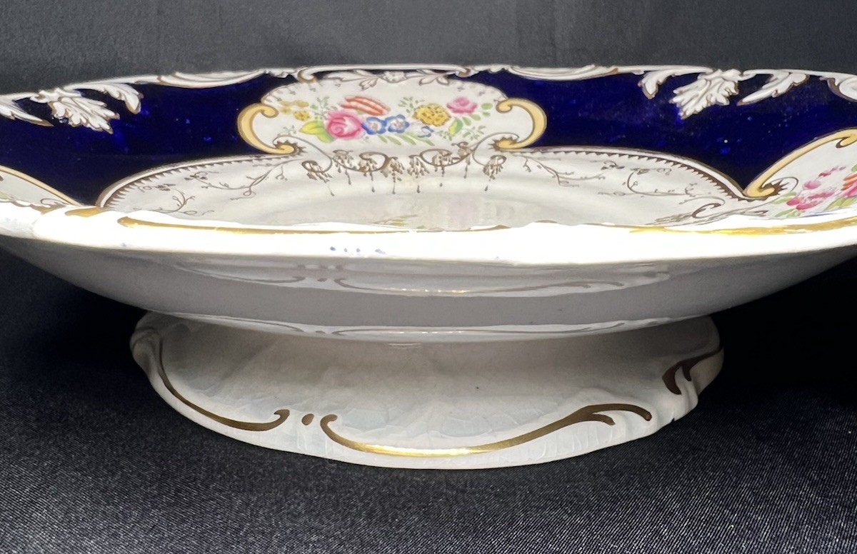 Antique Pedestal Compote Plate Cobalt Blue Gold Gilt Porcelain Opaque Stamped