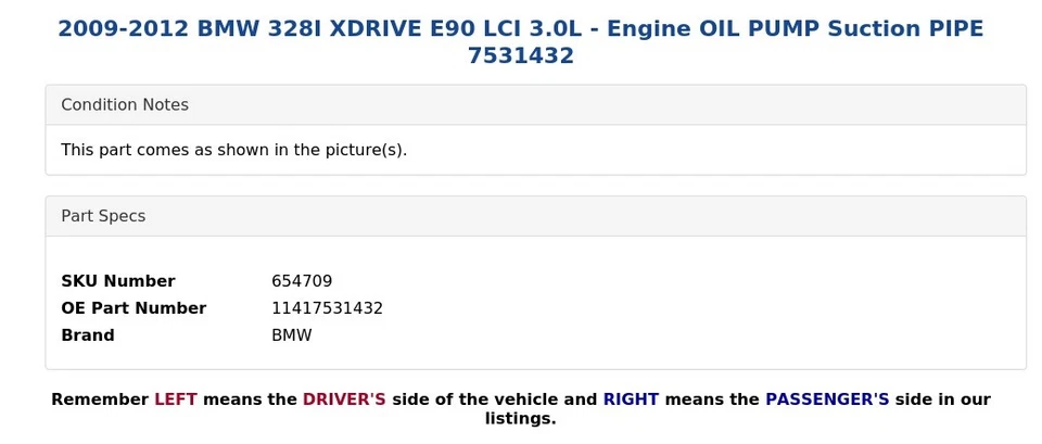 2009-2012 BMW 328I XDRIVE E90 LCI 3.0L - Engine OIL PUMP Suction PIPE 7531432 - Image 3 of 4