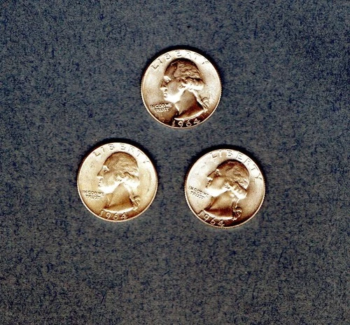 3 - 1964 Circulated Washington 90 % Silver Quarter - Nice  (C-53)