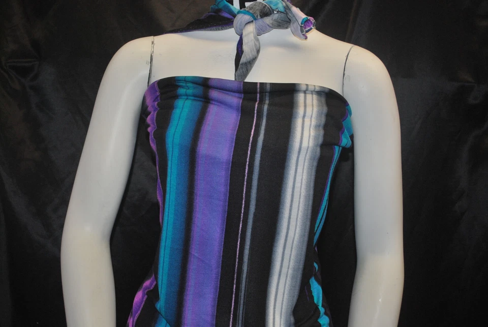 Tela de jersey modal 100 % tejida ecológica estampado de rayas multicolores 6 oz Foto 3 de 4