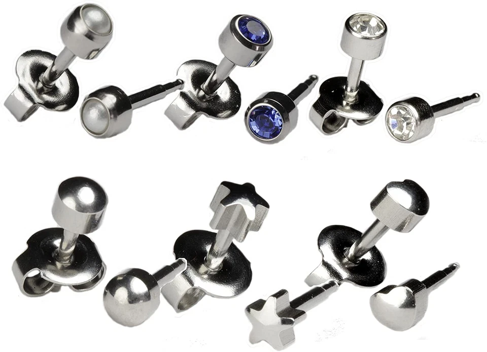 JUEGO DE 6 PARES DE PENDIENTES DE 4 MM ENCHAPADOS EN ORO O ACERO INOXIDABLE Foto 2 de 2