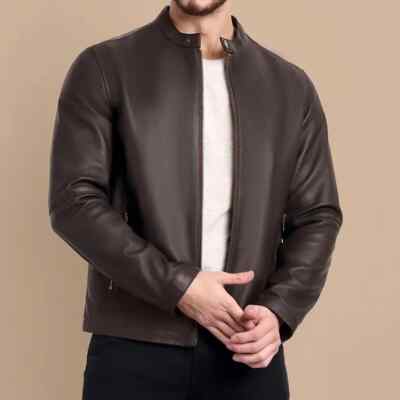 Premium Men's Dark Brown Genuine Lambskin Stylish Slim Fit Fashion Biker Jacket