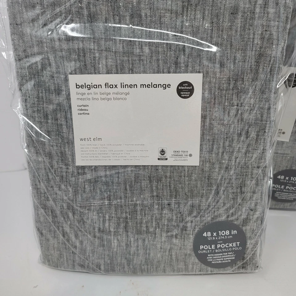 West Elm Two (2) Belgian Melange Linen Blackout drapes Curtains 48x108 Slate... - Image 3 of 3