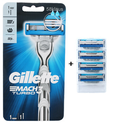 Gillette Mach3 Turbo Rasierer + 4 Rasierklingen im tKh = 5 Klingen als Set