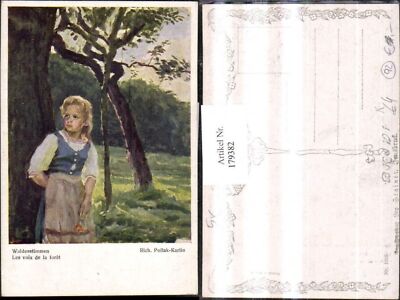 179382,Künstler Ak Rich. Pollak Karlin Kinder Waldesstimmen Mädchen b. Baum Wald