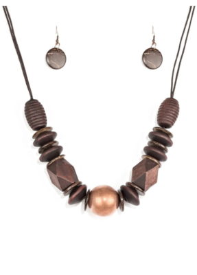 Paparazzi Grand Turks Getaway Brown Wood Necklace New