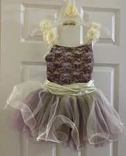 Weissman dance costume girls ivory purple gold tutu ballerina Sz IC