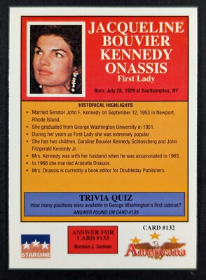 Jacqueline Jackie Kennedy Onassis 1992 Americana Starline Card