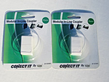 2 PACK RJ11 Telephone Phone Modular In-Line Cord Coupler Extender White