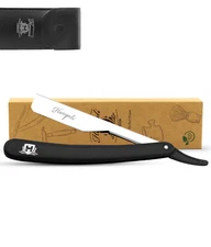 Cut Throat Razor for Men, Shavette, Plastic Handle, Barber Straight Razor, Black
