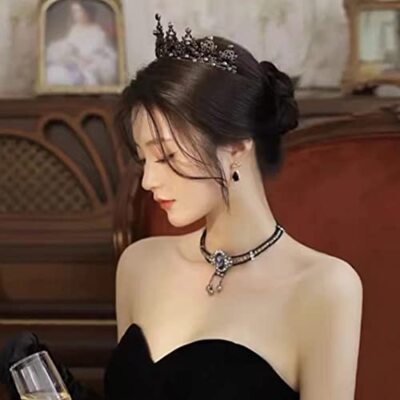 Tiara様確認用 Black Crystal Rhinestone Tiara Crown Vintage Style Adjustable For