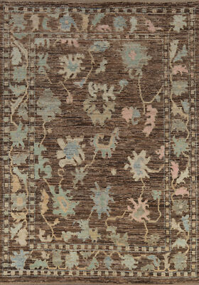 Vegetable Dye Traditional Oushak Turkish Area Rug Hand-Knotted Brown 8x11 ft