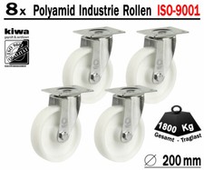 Polyamid Schwerlast Transport Lenk Rollen 8 x Ø 200 mm Le-Le / BS-Rollen Germany