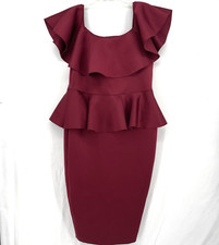 Fashion Nova Ruffle Scuba Dress Size 2X Maroon Ruffle Neck USA Made Stretch